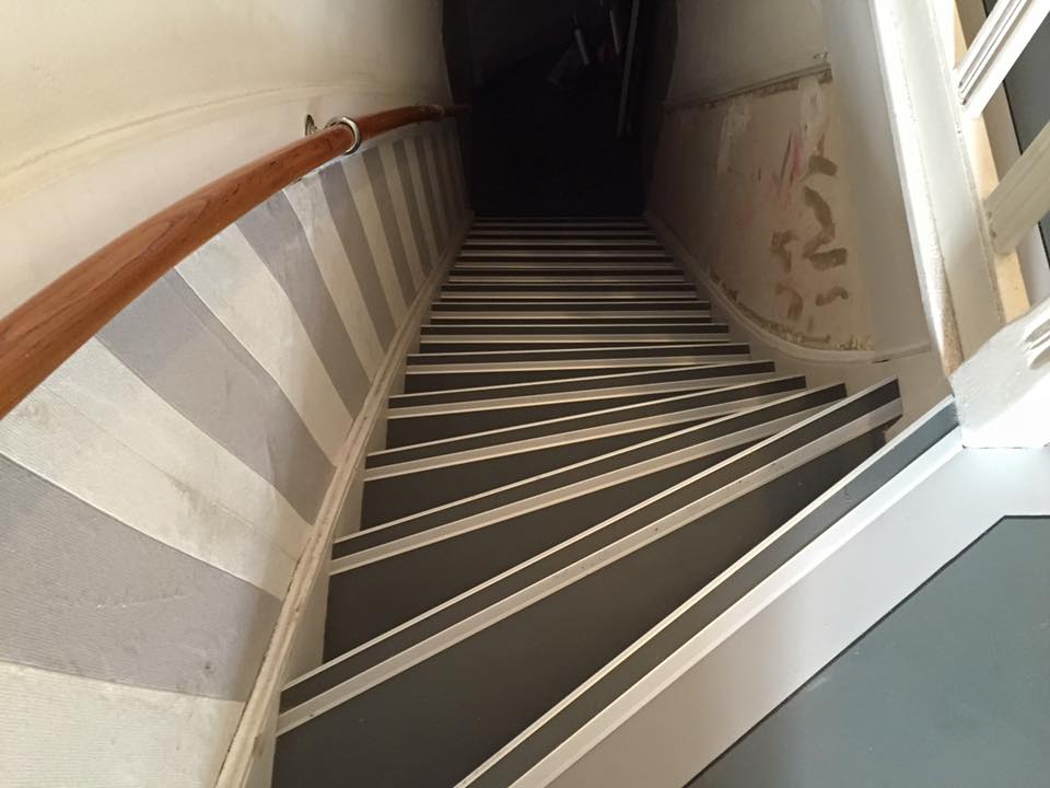 Very different staircase. Good solution for a steep set of stairs.